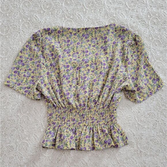 Shein Floral Shirred Waist Peplum Blouse S - Picture 5 of 6